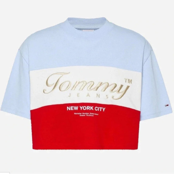 NWT Tommy Hilfiger Vintage Tommy Jeans Cropped Short Sleeve Tee Shirt XS - Picture 2 of 16